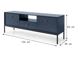 Suporte de TV 2 portas e 1 gaveta com pés de metal dourado, 154x56 cm