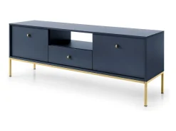 Suporte de TV 2 portas e 1 gaveta com pés de metal dourado, 154x56 cm