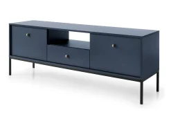 Suporte de TV 2 portas e 1 gaveta com pés de metal preto, 154x56 cm
