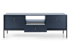 Suporte de TV 2 portas e 1 gaveta com pés de metal preto, 154x56 cm