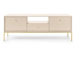 Suporte de TV 2 portas e 1 gaveta com pés de metal dourado, 154x56 cm