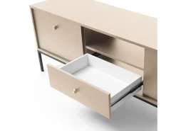 Suporte de TV 2 portas e 1 gaveta com pés de metal preto, 154x56 cm
