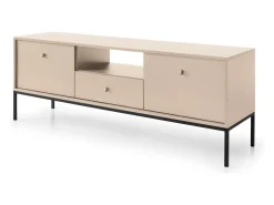 Suporte de TV 2 portas e 1 gaveta com pés de metal preto, 154x56 cm