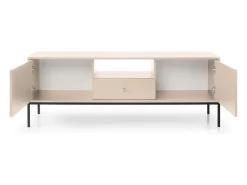 Suporte de TV 2 portas e 1 gaveta com pés de metal preto, 154x56 cm