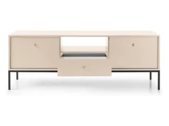 Suporte de TV 2 portas e 1 gaveta com pés de metal preto, 154x56 cm