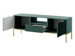 Suporte de TV 2 portas e 1 gaveta com pés de metal dourado, 154x56 cm