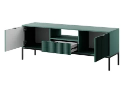 Suporte de TV 2 portas e 1 gaveta com pés de metal preto, 154x56 cm