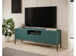 Suporte de TV 2 portas e 1 gaveta com pés de metal preto, 154x56 cm
