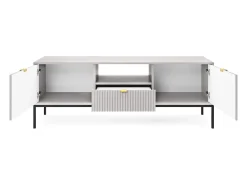 Suporte de TV 2 portas e 1 gaveta com pés de metal preto, 154x56 cm