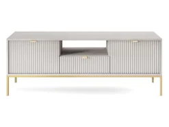Suporte de TV 2 portas e 1 gaveta com pés de metal dourado, 154x56 cm