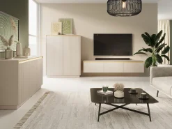 Suporte de TV 3 portas em madeira laminada bege 180x42 cm