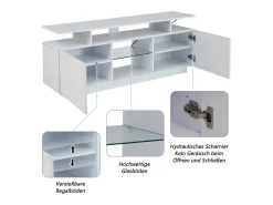 Suporte de TV branco com iluminação LED de 16 cores e 2 portas - para TVs de 40 a 49 polegadas.