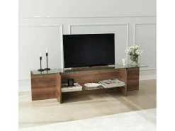 Suporte de TV Dlinett, CredenzA sala de estar, armário de TV baixo, base de parede equipada, 158x35h40 cm, nogueira