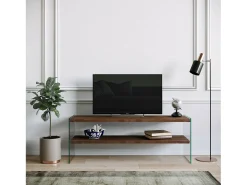 Suporte de TV Dpianc, Aparador de sala, Armário de TV baixo, Base de parede equipada, 120x35h45 cm, Nogueira escura