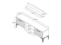 Suporte de TV Dpiston, Aparador de sala, Armário baixo peR TV, Base de parede equipada, 140x30h48 cm, Noz e Antracite