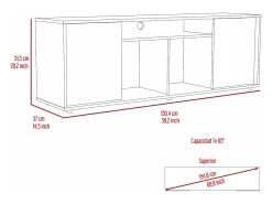 Suporte de TV em melamina Prana com ampla arrumação e 3 prateleiras, 51.5 cm X 150.4 cm X 37 cm , Preto