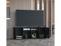 Suporte de TV em melamina Prana com ampla arrumação e 3 prateleiras, 51.5 cm X 150.4 cm X 37 cm , Preto