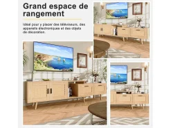 Suporte de TV extensível de 146 a 180 cm, com 2 gavetas, 2 portas e espaço de armazenamento, ideal para sala de estar ou quarto. Fabricado em madeira.