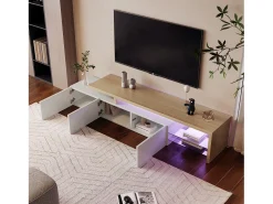 Suporte de TV LED moderno – Branco e Carvalho, 200 cm, com carregador europeu
