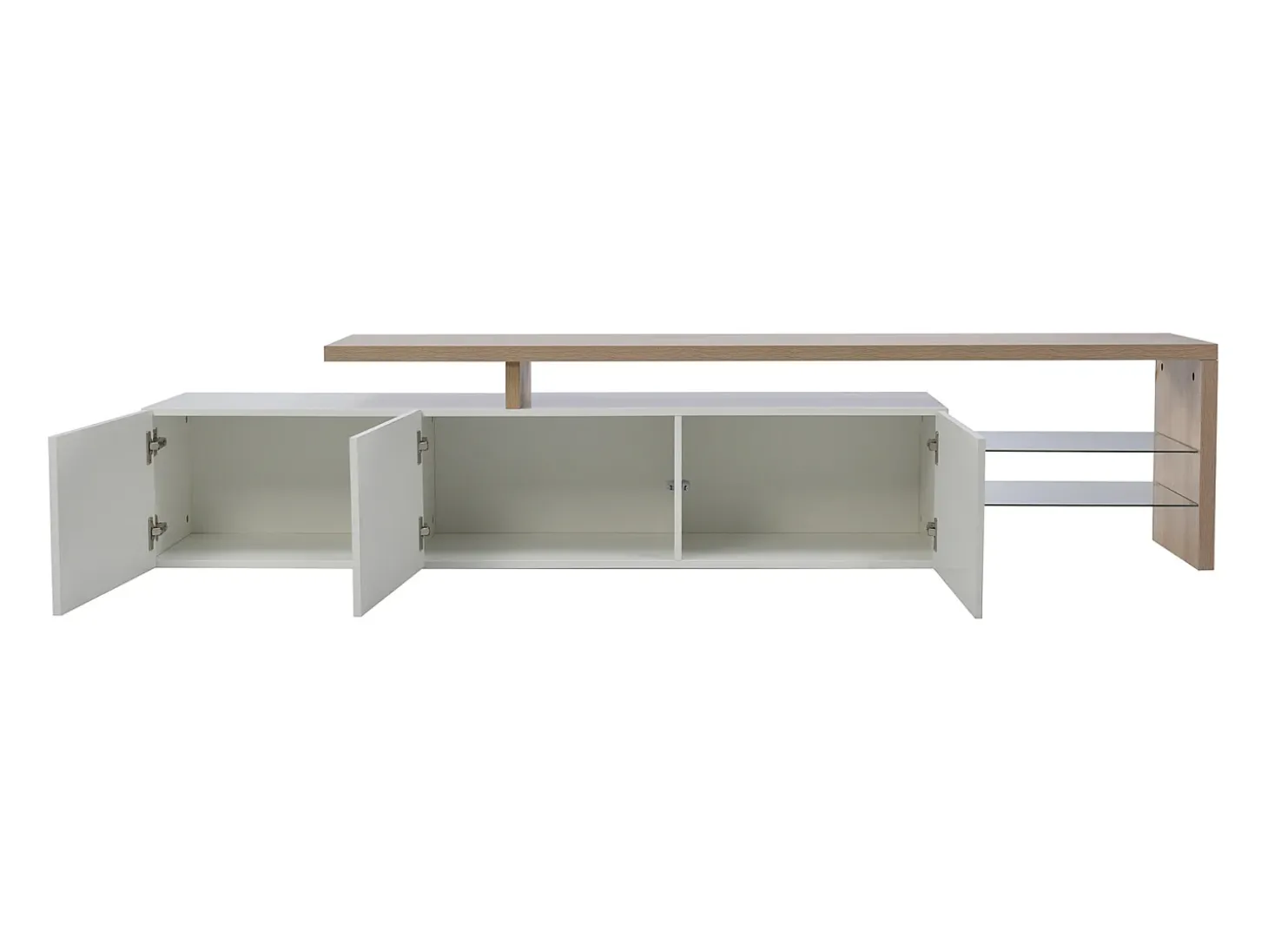 Suporte de TV LED moderno – Branco e Carvalho, 200 cm, com carregador europeu