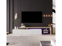 Suporte de TV LED moderno – Branco e Carvalho, 200 cm, com carregador europeu
