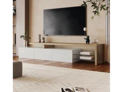 Suporte de TV LED moderno – Branco e Carvalho, 200 cm, com carregador europeu