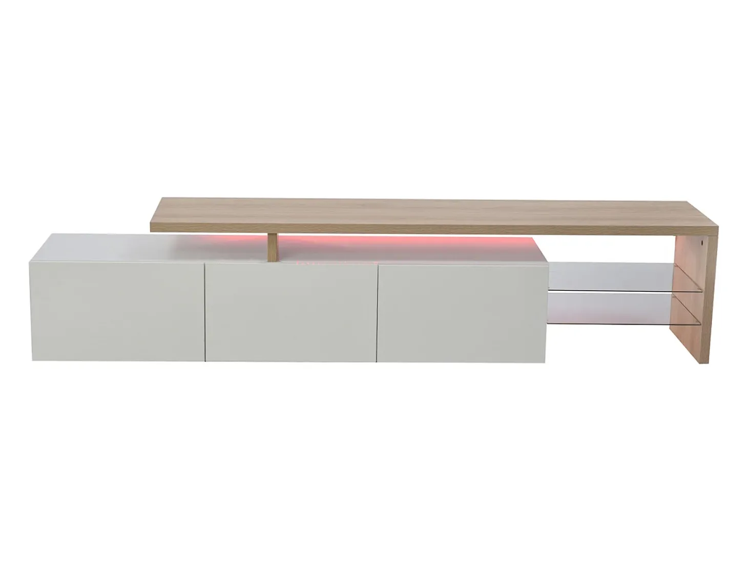 Suporte de TV LED moderno – Branco e Carvalho, 200 cm, com carregador europeu