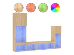 Suporte de TV multimídia prateleira de TV buffet de TV sala de jantar sala de estar quarto com LED 4 peças carvalho Sonoma madeira projetada marrom 02_0029363