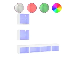 Suporte de TV multimídia prateleira de TV buffet de TV sala de jantar sala de estar quarto com LED 5 peças madeira projetada branco 02_0029379