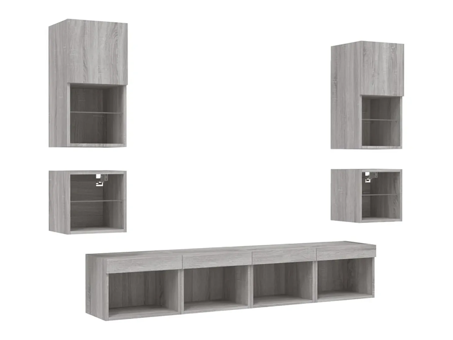 Suporte de TV multimídia prateleira de TV buffet de TV sala de jantar sala de estar quarto com LED 8 peças Sonoma Engineered Wood cinza 02_0029484