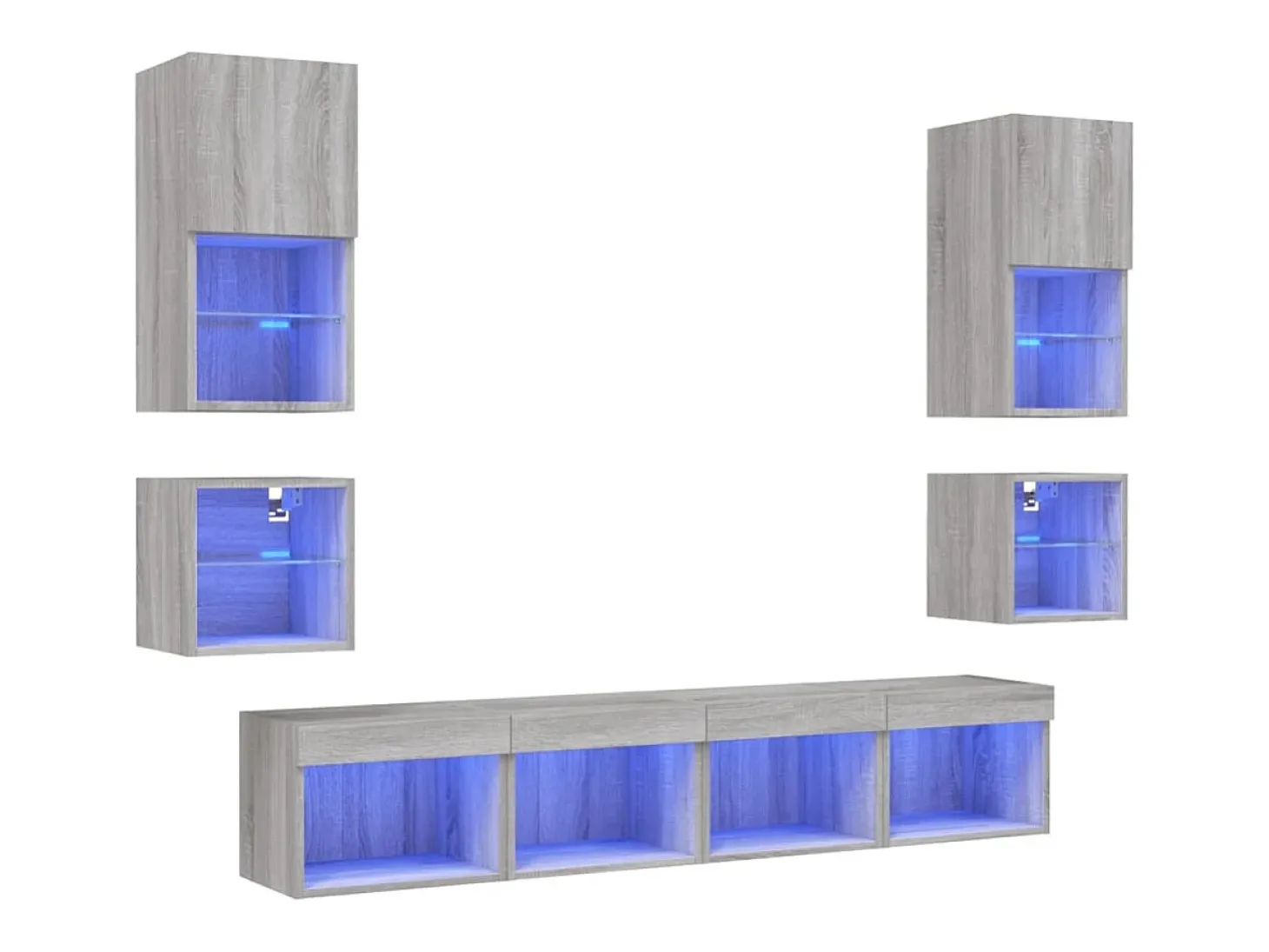 Suporte de TV multimídia prateleira de TV buffet de TV sala de jantar sala de estar quarto com LED 8 peças Sonoma Engineered Wood cinza 02_0029484