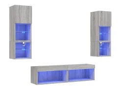Suporte de TV multimídia prateleira de TV buffet de TV sala de jantar sala de estar quarto com LED 6 peças Sonoma Engineered Wood cinza 02_0029460