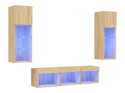 Suporte de TV multimídia prateleira de TV buffet de TV sala de jantar sala de estar quarto com LED 5 peças carvalho Sonoma madeira projetada marrom 02_0029413