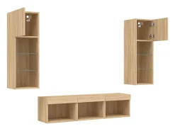 Suporte de TV multimídia prateleira de TV buffet de TV sala de jantar sala de estar quarto com LED 5 peças carvalho Sonoma madeira projetada marrom 02_0029413