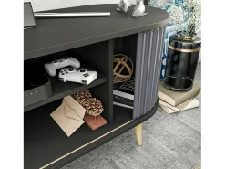 Suporte de TV móvel Desteve, Aparador de soDia a dia, Armário baixo para TV, Base de parede equipada, 140x43h64 cm, Preto e Antracite