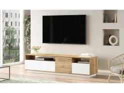 Suporte de TV móvel Dgiulian, CrEdenza de sala de estar, armário baixo para TV, base de parede equipada, 180x45h45 cm, carvalho e branco