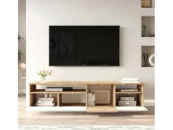 Suporte de TV móvel Dgiulian, CrEdenza de sala de estar, armário baixo para TV, base de parede equipada, 180x45h45 cm, carvalho e branco