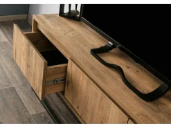 Suporte de TVDpinat, Aparador de sala, Armário baixo para TV, Base de parede equipada, 140x40h50 cm, Carvalho e Preto