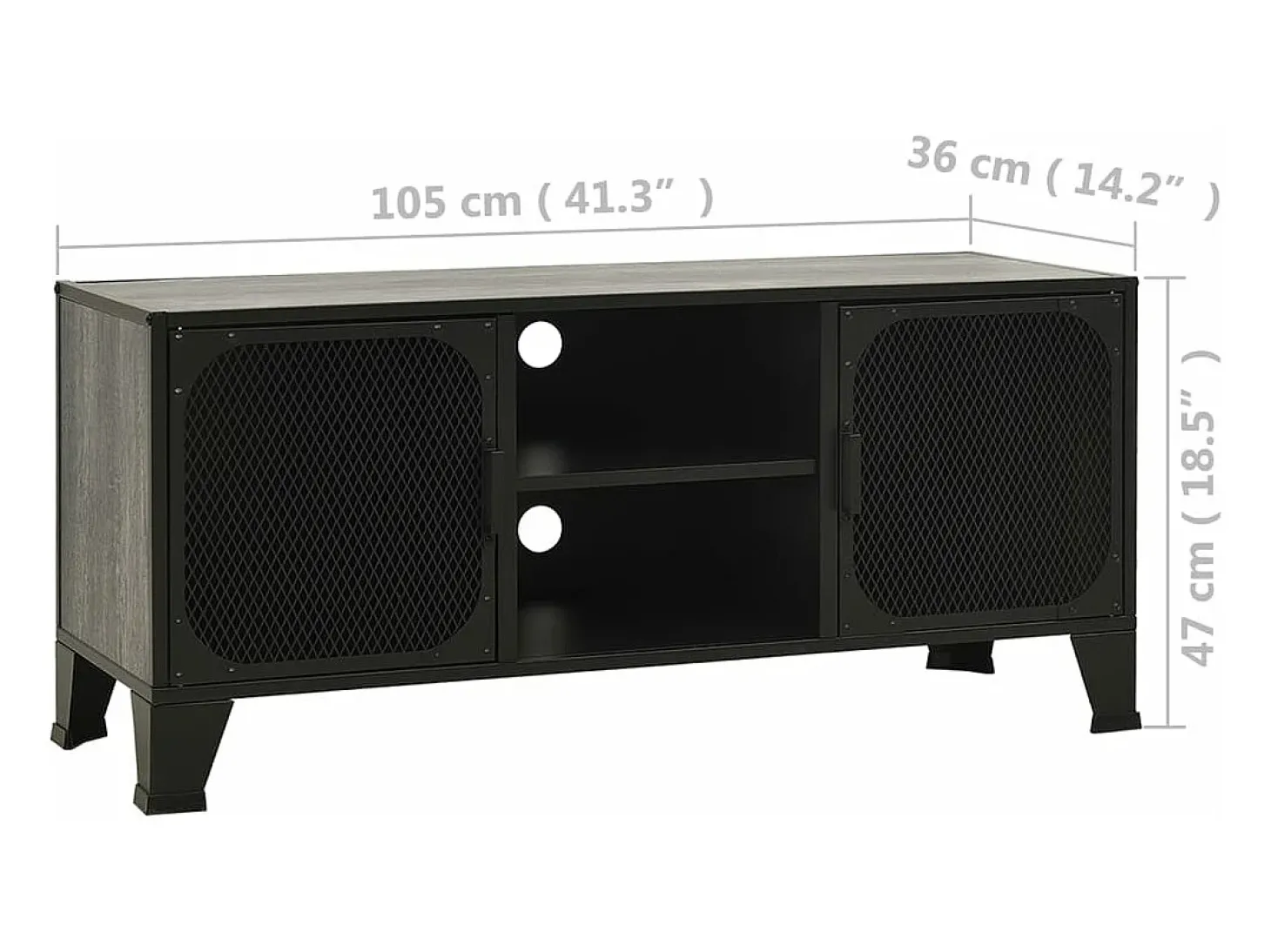 Suporte multimídia para TV prateleira para TV móvel para TV sala de jantar sala de estar quarto 105 x 36 x 47 cm metal e MDF cinza 02_0025695
