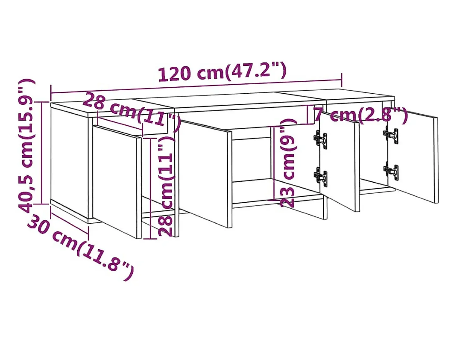 Suporte multimídia para TV prateleira para TV aparador para TV para sala de jantar sala de estar quarto 120 x 30 x 40,5 cm madeira industrializada cinza 02_0025839