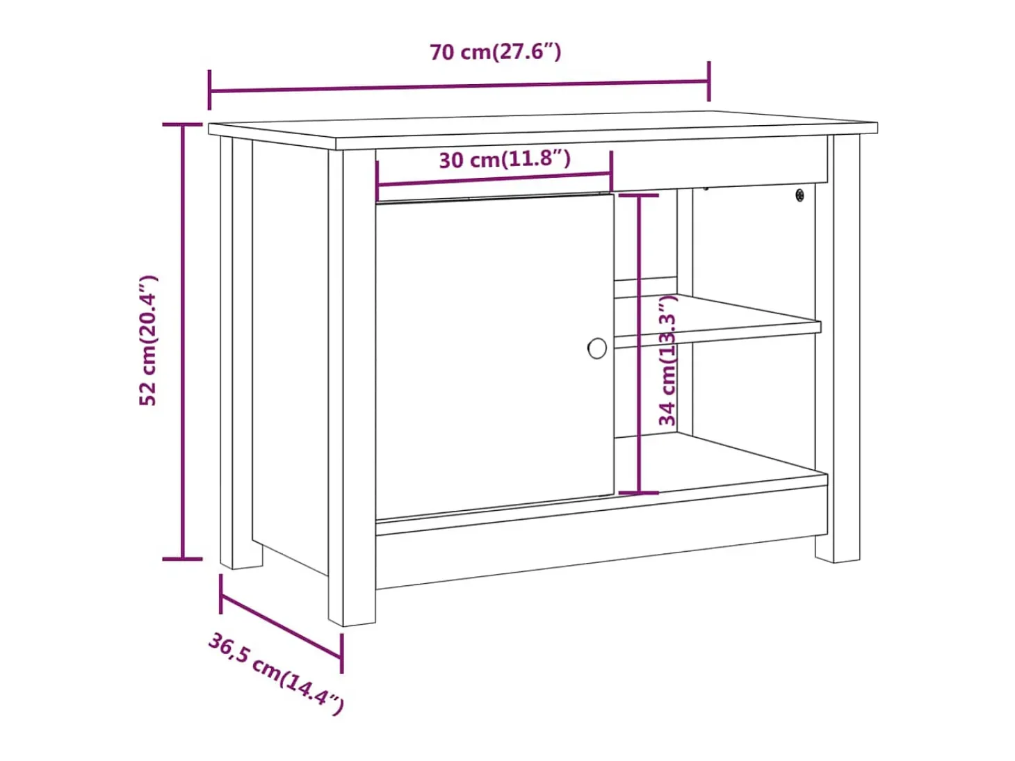 Suporte multimídia para TV prateleira para TV aparador para TV sala de jantar sala de estar quarto 70 x 36,5 x 52 cm madeira maciça de pinho marrom 02_0026190