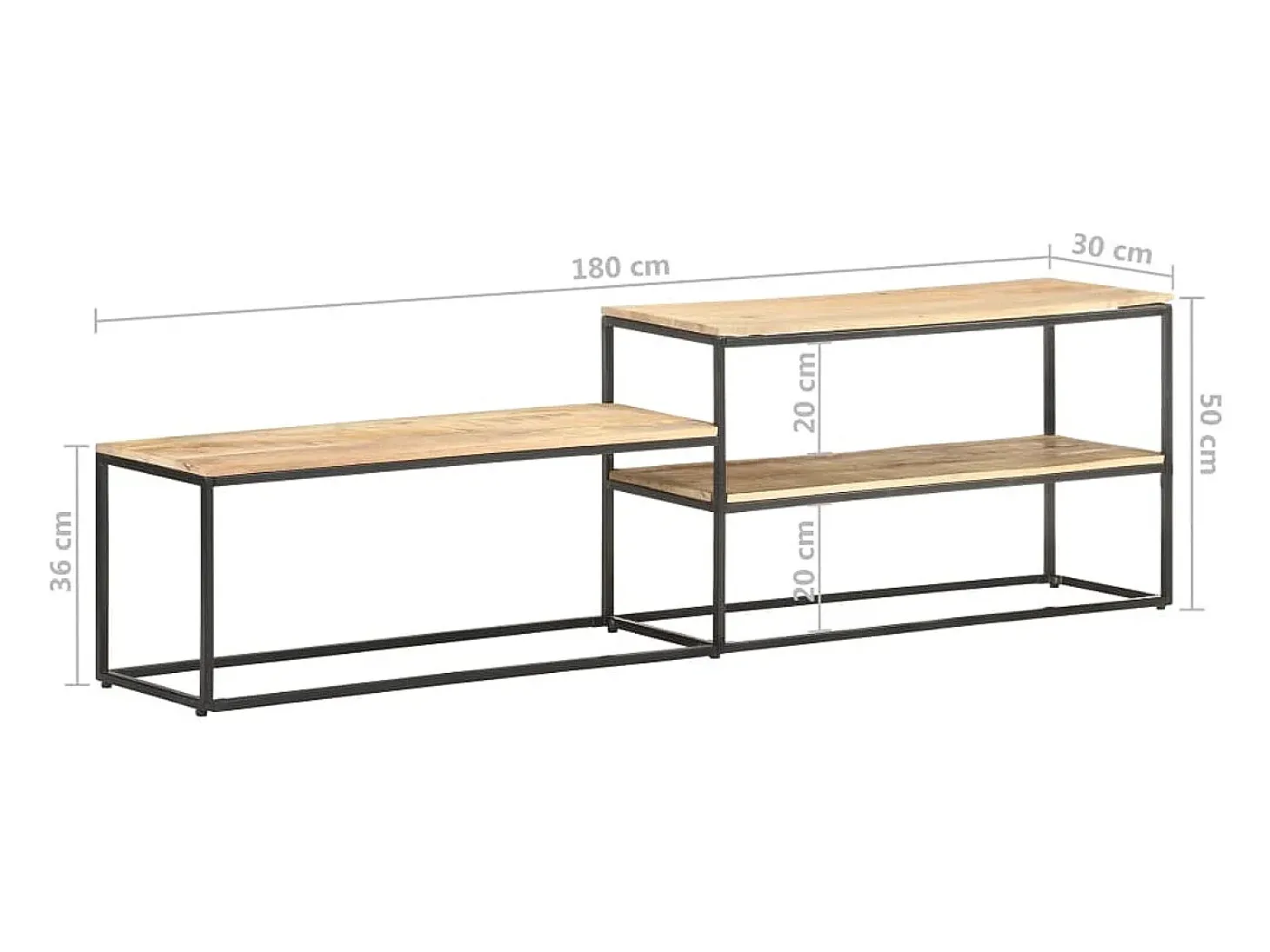 Suporte multimídia para TV prateleira para TV aparador para TV sala de jantar sala de estar quarto 180 x 30 x 50 cm madeira de mangueira marrom natural 02_0026089