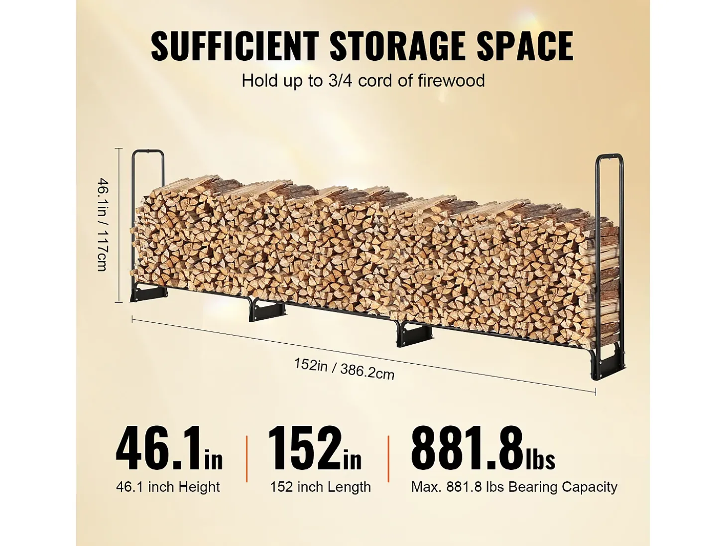 Suporte para Lenha Exterior de 12,7 Pés com Tampa SucceBuy, Suporte para Lenha 152" x 14,2" x 46,1" (Suporte para Lenha Exterior com Tampa)