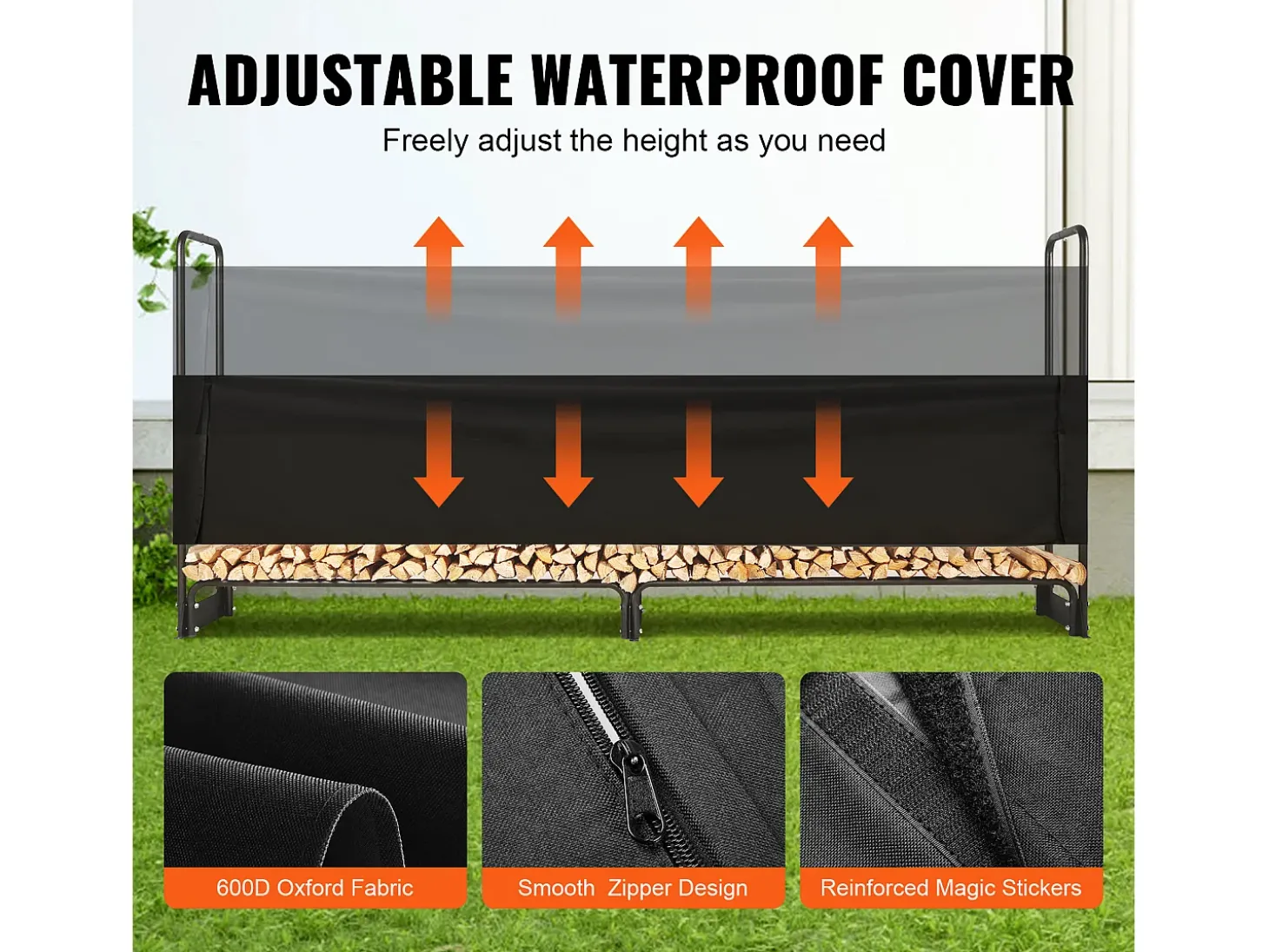 Suporte para Lenha Exterior SucceBuy de 2,6 M (8,5 Pés), 2,5 M (102 Pol.) x 36,6 M (14,2Pol.) x 117,5 Cm (46,1 Pol.), com Tampa e Suporte Resistente.