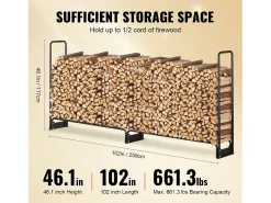 Suporte para Lenha Exterior SucceBuy de 2,6 M (8,5 Pés), 2,5 M (102 Pol.) x 36,6 M (14,2Pol.) x 117,5 Cm (46,1 Pol.), com Tampa e Suporte Resistente.