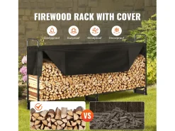 Suporte para Lenha Exterior SucceBuy de 2,6 M (8,5 Pés), 2,5 M (102 Pol.) x 36,6 M (14,2Pol.) x 117,5 Cm (46,1 Pol.), com Tampa e Suporte Resistente.
