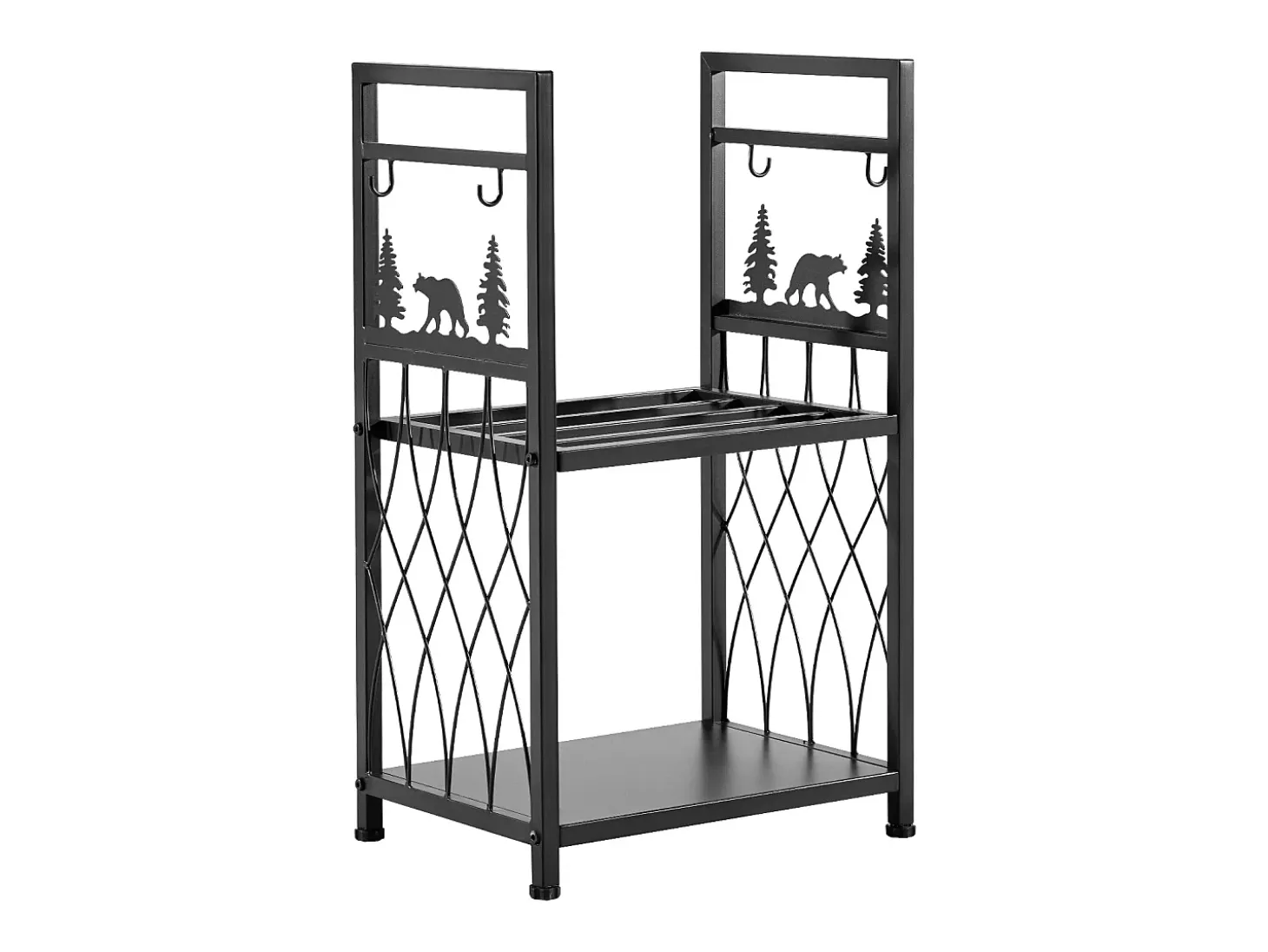 Suporte para Lenha SucceBuy de Aquecimento de 2 Níveis, Armazenamento de Lenha Interno, 45.5 x 33 x 76.5 cm, com Ferramentas de Lareira, Escova, Pá