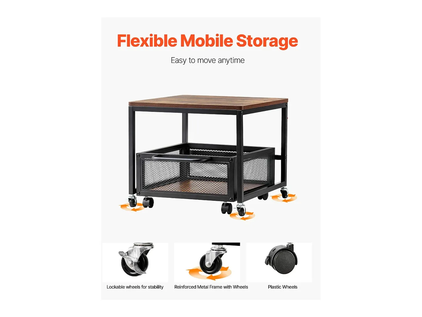 Suporte para Mini-Frigorífico SucceBuy, com Arrumação, Capacidade de 90 kg, Carrinho e Rodas Giratórias, Castanho Claro