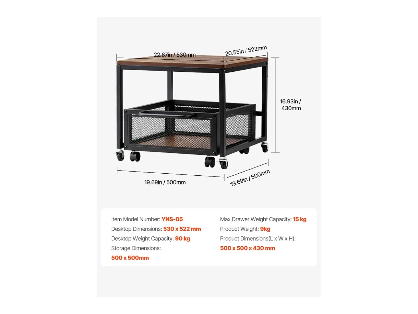 Suporte para Mini-Frigorífico SucceBuy, com Arrumação, Capacidade de 90 kg, Carrinho e Rodas Giratórias, Castanho Claro
