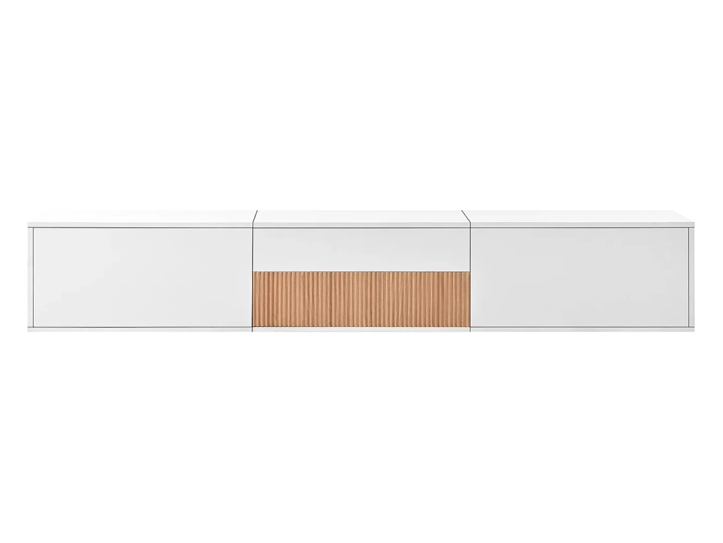 Suporte para TV 180 x 34 x 30 cm com prateleira para projetor e 3 portas - Branco e madeira